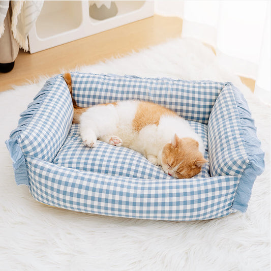 Fashion Ruffle Plaid Detachable Warm Dog & Cat Bed - FUNNYFUZZY