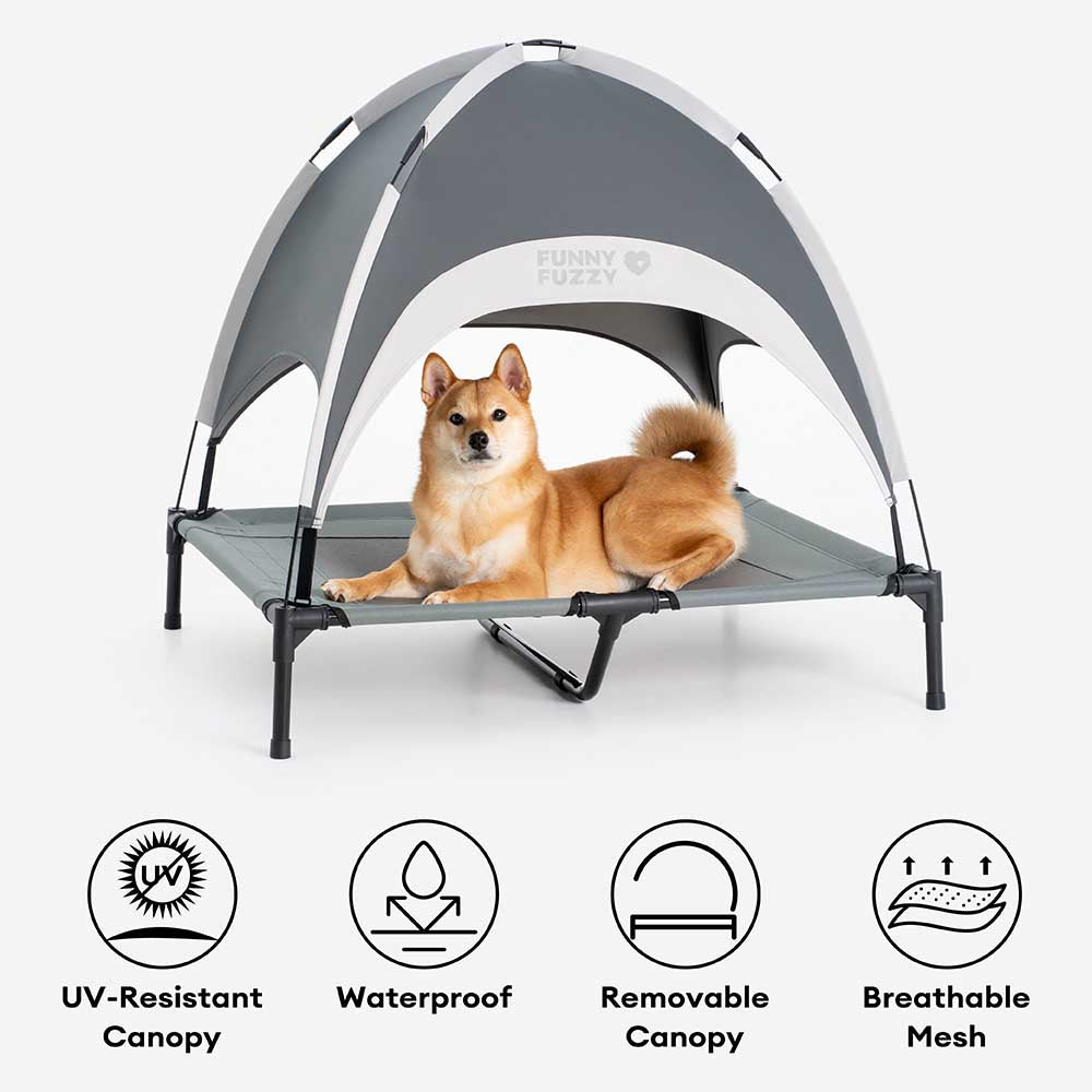 Multi-Functional Breathable Outdoor Cooling Elevated Dog Bed with Canopy Raised Dog Bed Dog Cot for Camp - PawAir
