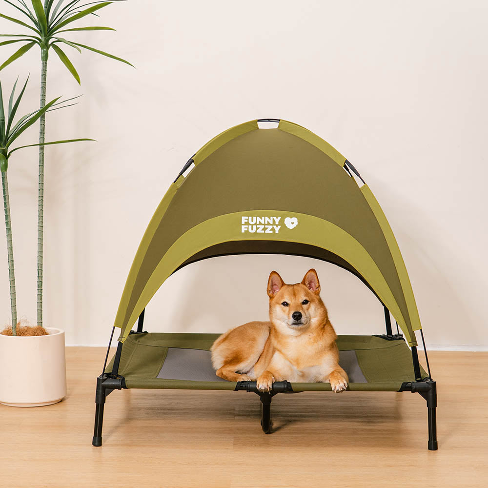 Multi-Functional Breathable Outdoor Cooling Elevated Dog Bed with Canopy Raised Dog Bed Dog Cot for Camp - PawAir